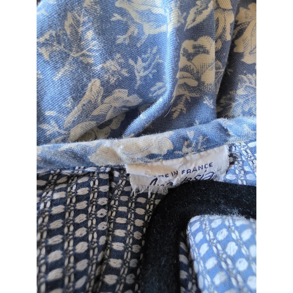 VTG Anastasia Made in France Boho Floral Stripe Dress Blue Cream Round Neck - Picture 3 of 7